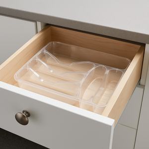 Grands tiroirs de rangement transparents en plastique pour cuillères, organiseurs de salle de bain à compartiments, plateaux de rangement écologiques et peu encombrants pour la cuisine - Product Image 2