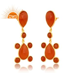 Diseño caliente 925 plata esterlina 18K chapado en oro Natural rojo ónix piedra preciosa colgante pendiente Demi joyería fina fabricante - Product Image 2