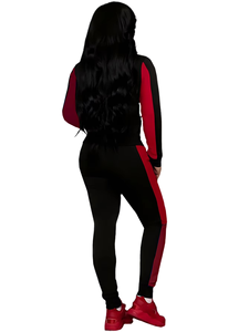 Ensemble décontracté deux pièces pour femme : Haut à capuche zippé à manches courtes et pantalon de jogging avec poches en tissu tricoté respirant - Product Image 2