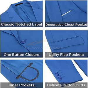 Peaked Lapel Slim Fit Men Suit Formal 2-Piece Blazer & Pants Set para Prom Groom o Business Attire Ocean Boat Blue - Product Image 3