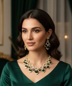 Ensemble collier et boucles d'oreilles Émeraude Grâce Royale, confectionné avec des pierres ovales de qualité supérieure en émeraude verte. - Product Image 2