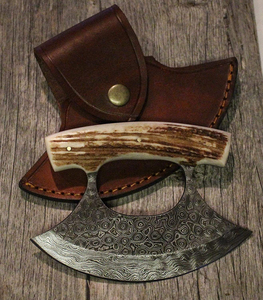 Cuchillo de Chef Ulu Hecho a Mano con Hoja de Acero de Damasco y Mango de Madera Resistente, para Diestros, Ecológico, para Cortar Pescado y Carne - Product Image 2