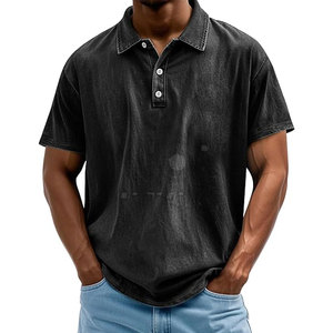 Lona sólida de peso pesado retro desgastada para camisa con diseño personalizado de retales y punto inverso para ropa de calle unisex para hombres - Product Image 1