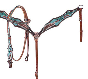 Ensemble de têtière et de collier de poitrail western peints à la main, cuir de vachette de qualité supérieure, léger, designs tendance, équipement équestre saisonnier - Product Image 1