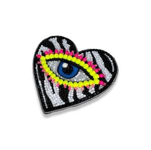 Coeur noir avec des broches en strass brodées à la main pour les yeux fil de lingot perlé broches faites à la main broche de mode - Product Image 2