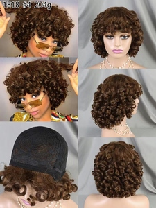 Letsfly Pelucas de Cabello Humano 100% al por Mayor de Fábrica, 200% de Densidad, Rizadas y Voluminosas con Flequillo, Hechas a Máquina, 1818 Sin Encaje - Product Image 4