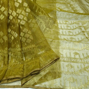 Exclusivo Deshi Dhakai Golden Jamdani Sharee Calidad de exportación para mujeres JAMDANI FABRIC Blue GREEN Sky Blue de Bangladesh - Product Image 1