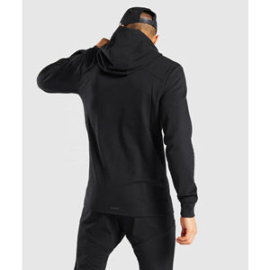 Sweat-shirt à capuche pour hommes personnalisé de couleur unie noir à fente latérale épaule tombante pull à manches longues poche avant hiver imprimé - Product Image 4