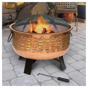 Hammered copper and iron <b>fire</b> <b>pit</b> with classic proportions ideal <b>for</b> luxury backyard entertaining or cabin retreats - Product Image 3