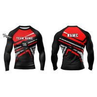 Rashguard de MMA pour homme SINEWY SPORTS de haute qualité, personnalisable, à manches longues, noir et rouge, avec logo personnalisé, séchage rapide, coupe ajustée, compression