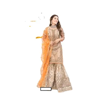 Оранжевое свадебное платье GHARARA, новый чудесный цветной костюм для вечеринки, Лидер продаж, Женский костюм из Пакистана, индийская летняя и зимняя одежда