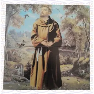 Mural de azulejo de cerámica de San Francisco de Asís, 4 piezas, 16 "x 16", arte de pared Backsplash Francisco para decoración del hogar - Product Image 1