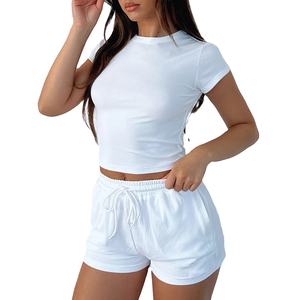 Conjunto de Ropa de Salón para Mujer, Verano, Dos Piezas, Color Sólido, Camiseta Corta de Manga Corta, Pantalones Cortos Casuales, Leggings, 2026 - Product Image 3