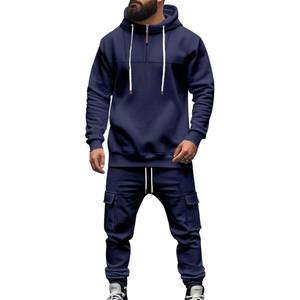 Ensemble de survêtement décontracté pour homme avec capuche, imprimé uni, fermeture éclair intégrale, pour jogging en extérieur - Product Image 6