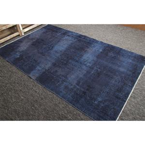 Alfombra Turca de 4.8x7.7 pies, Alfombra Vintage Decorativa, Alfombra de Lana Sólida Azul y Negra - Product Image 3