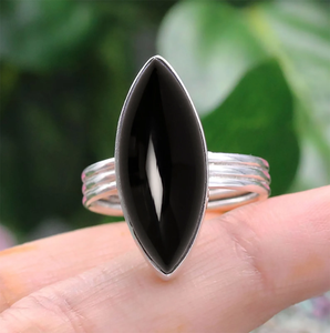 Onyx noir pierre précieuse 925 en argent Sterling fait à la main Onyx bague plate pierre précieuse déclaration bague anniversaire cadeau femmes bijoux - Product Image 5