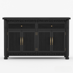 Buffet de luxe rustique en teck massif, armoire de rangement, fabrication artisanale, rangement pour vin noir, tiroirs, quincaillerie en laiton, cuisine antique - Product Image 3