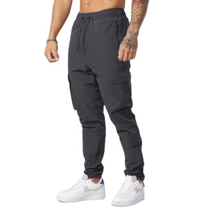 Pantalons cargo décontractés sur mesure en gros pour hommes, coupe ajustée, taille élastique, tissu en toile léger, anti-boulochage, polyester/coton - Product Image 3