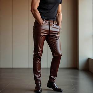 Hommes Fashion Wear Slim Fit Pantalon en cuir véritable de haute qualité | Vêtements d'extérieur décontractés pour hommes Pantalon en cuir de mouton Logo personnalisé - Product Image 4