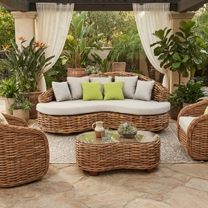 Outdoor Organic Curved Rattan Sofa Daybed Mahogany Wood Frame Cl Rattan Daphnie Cream Sr10 Lime Cushion Couch Setup Art - Product Image 3