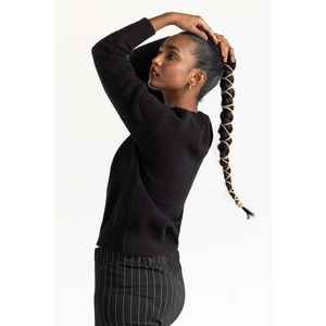 Pull noir vintage coréen pour femme avec découpes aux épaules et col à nœud, taille XS, pour l'automne et l'hiver - Product Image 3