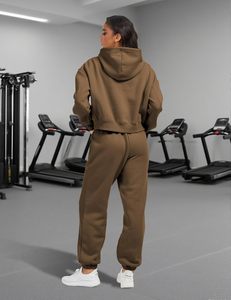 100% coton SWEATSUIT léger à capuche ensemble cordon de serrage fermeture hiver écologique délavé imprimé strass embelli - Product Image 4