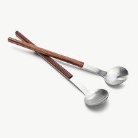 Juego de cubiertos de acero inoxidable para fruta, cuchara para sopa, postre, tenedor, vajilla de ensalada con acabado pulido, 2 uds., gran oferta