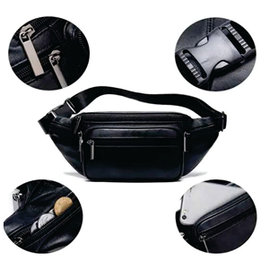 Unisex Cowhide Leather Waist Bag Zipper Closure Real Genuine Leather Fanny Bag Phone <b>Pouch</b> Male Sling Shoulder Bag for <b>Men</b> Women - Product Image 1