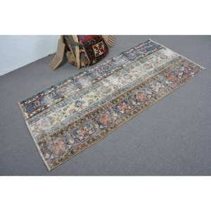 Tapis Turc Vintage Beige Bleu 3.1 X 6.7ft Laine Faite à la Main avec Pile en Peluche Hauteur Forme Rectangulaire Motif Abstrait pour Chambre - Product Image 2