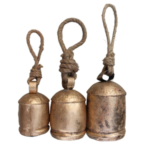 Exclusive Metal Bells Modern Home Decoration Vintage Handmade Cow Bells Rustic <b>Christmas</b> Hanging Bells Antique Gold Rope - Product Image 1