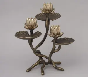 Vintage aluminum lotus leaf <b>gold</b> <b>candle</b> holder stunning vintage-style candelabra stand perfect for adding charm and style - Product Image 1