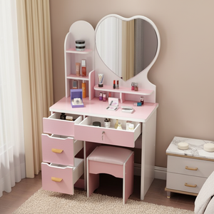Meuble de chambre à coucher moderne en bois de pin, <span class=keywords><strong>commode</strong></span> <span class=keywords><strong>pas</strong></span> chère, coiffeuse, table de maquillage <span class=keywords><strong>blanche</strong></span>, miroir éclairé, maquillage amovible - Product Image 4