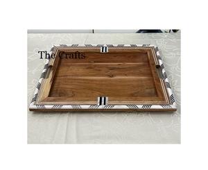 Ensemble de deux plateaux de service de tailles différentes, articles de cuisine de la plus haute qualité, plateau à snacks, plateau à chocolat avec poignées en métal doré - Product Image 2