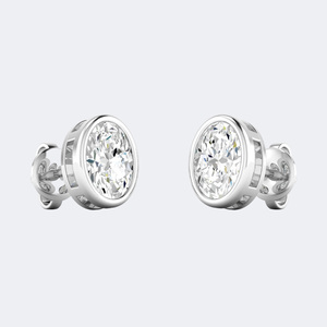 Pendientes de Diamantes Ovalados de 1.00CTW con Engaste de Bisel, Oro de 14k, Diamantes Cultivados en Laboratorio, Color D, Joyería Minimalista Solitaria para Mujer, Par - Product Image 3