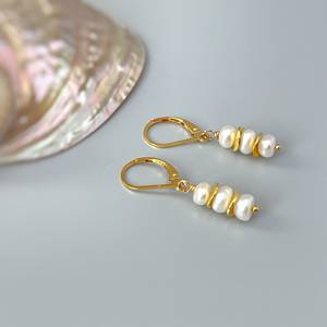 Rose Gold Plated 14k Gold Sterling <b>Silver</b> Freshwater Pearl Gemstone Round <b>Dangle</b> <b>Earrings</b> for Bridesmaids Handmade Gift for Wife - Product Image 1