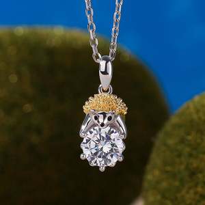 Jeulia Hug Me Prickly <b>Cutie</b> Hedgehog Round <b>Cut</b> Sterling Silver Necklace - Product Image 4