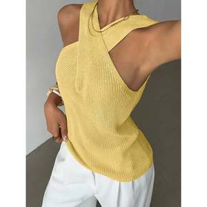 Women's Casual Print <b>Wrap</b> Halter Knit Top Short Length for Spring & Summer - Product Image 3