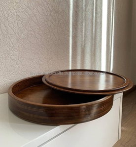 Bandeja Redonda de Madera Ecológica y Duradera, Artesanía India, Ajustable y Personalizable, Madera Natural de Acacia, Mango, Shisham y Pino - Product Image 1