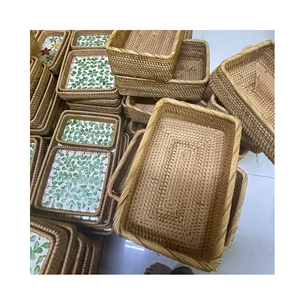 El juego de tejido de ratán natural más vendido de 3 bandejas rectangulares y cuadradas para servir decoraciones para cocina hechas en Vietnam - Product Image 2