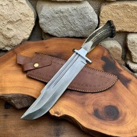 Couteaux de chasse en acier D2 faits à la main sur mesure avec manche en corne Couteau Bowie poli avec gaine en cuir.