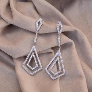 ต่างหูเพชรโมอิสแบบห้อยสำหรับผู้หญิงต่างหูยาว925เงินสเตอร์ลิงต่างหูหินกลมสีขาว - Product Image 1