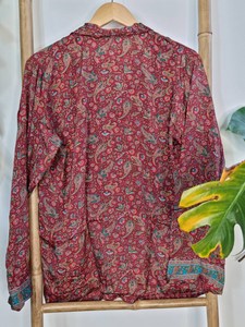 Pijama de manga larga Retro de doble capa de satén de algodón puro Jacquard teñido de hilo para mujer, ropa de casa de primavera y verano con cuello en V - Product Image 4