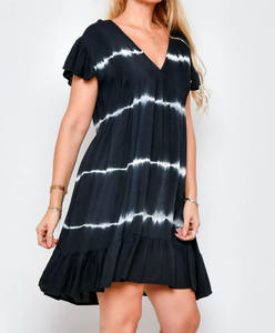 Vestido corto de caftán con tinte de corbata de rayón para mujer de verano para fiesta, ropa informal y de playa, vestido Midi de manga corta para diversión en la playa - Product Image 1