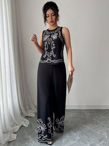 Women's Casual Custom <b>Black</b> Full-Length Skirt Crop <b>Top</b> Outfits 2-Piece Set Solid Mexican Embroidery Needlepoint Pattern Short - Product Image 5