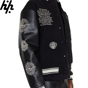OEM venta al por mayor de calidad superior negro Letterman Varsity chaqueta personalizada bordado mangas de cuero fabricado invierno de talla grande - Product Image 2
