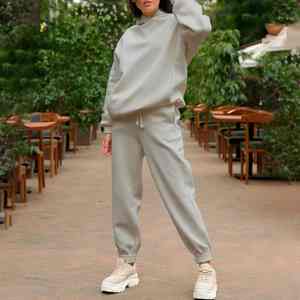 Conjunto de chándal de invierno de 2 piezas de gran tamaño para mujer Pantalones con capucha de color sólido con capucha gruesa de cintura elástica suelta para Otoño Invierno - Product Image 4