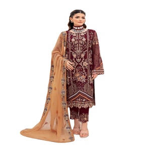 Vestidos Eid, vestidos de fiesta pesados para mujer con gasa bordada, trajes Punjabi de tres piezas de Ramsha Vol, vestido largo Maxi de 2017 - Product Image 1