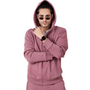 Sweat à capuche zippé en coton mélangé pour hommes avec poches avant et capuche réglable Sweat à capuche zippé pour hommes - Product Image 1