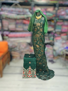Multicolor Fransawi Dirac with <b>Red</b> Embroidered Shawl | Premium Somali Traditional Wedding Dress - Product Image 4