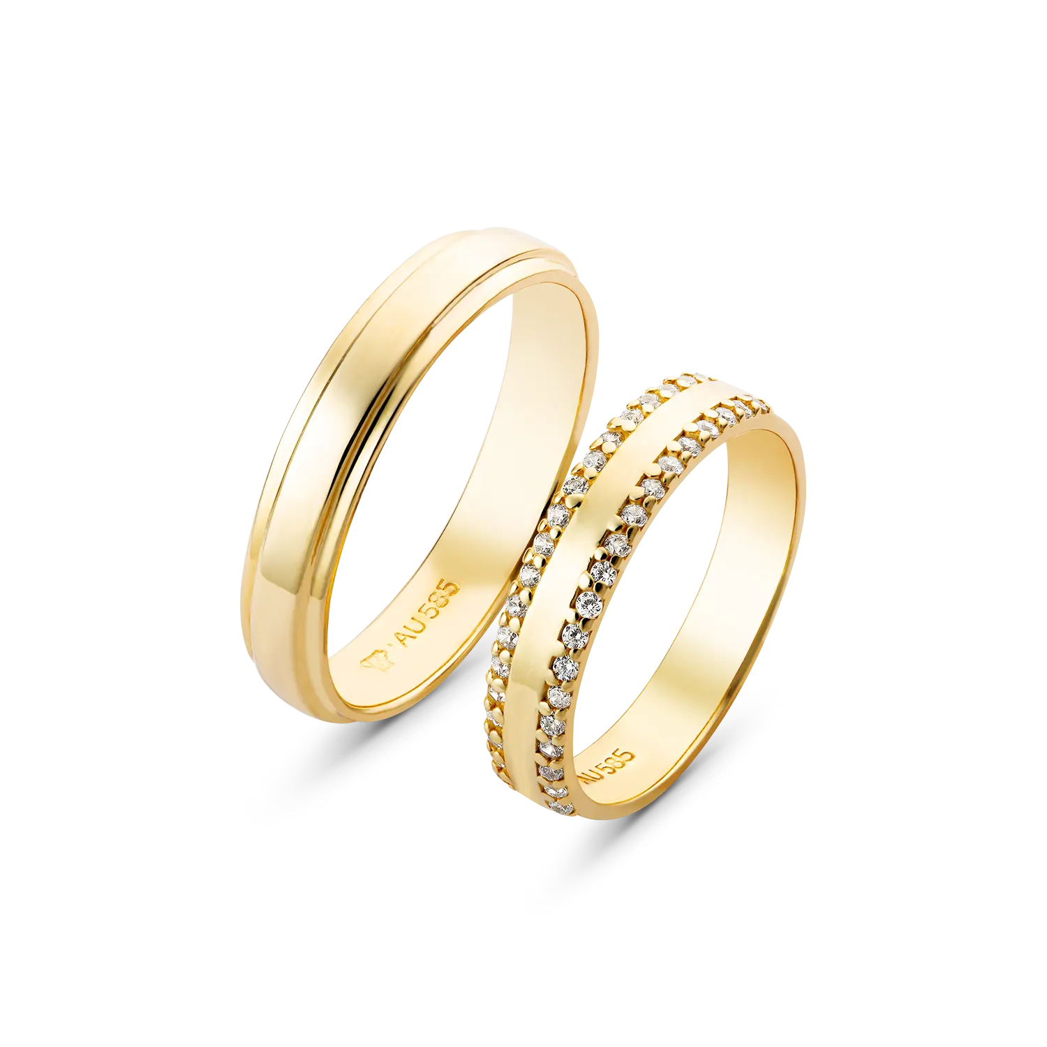 מכירה לוהטת גבוהה אופנה 14k זהב חתונת טבעות זוג סט מותאם אישית עיצוב עם חן וייטנאם יצרן NC433